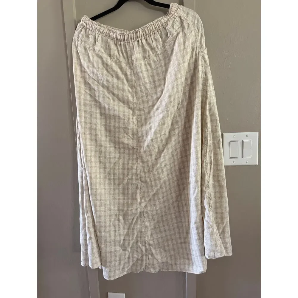NWT MAX STUDIO Maxi Plaid Gingham Linen Blend Long Skirt Cream/Tan SZ L - Picture 3 of 7